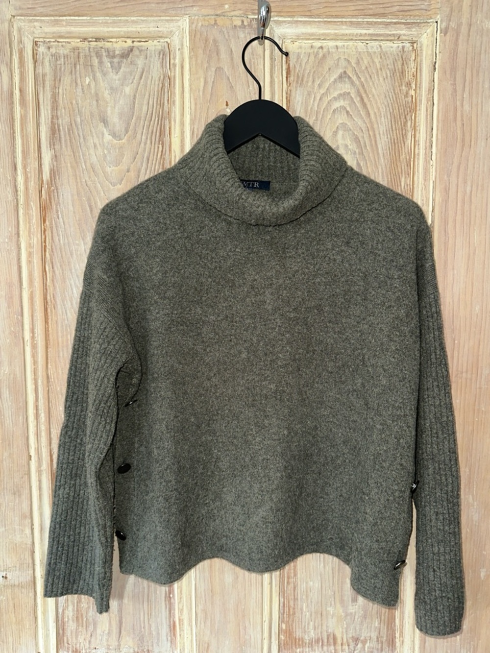 Cozy Olive-Tone Turtleneck Sweater with Side Button Detail
